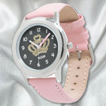 Montre Gold Princess Crown Girl's Watch<br><div class="desc">Personnalisez cette montre pour votre petite princesse préférée avec ses initiales à côté d'une couronne dorée brillante imprimée sur le visage de la montre. Montré ici en rose et noir, mais vous aurez beaucoup d'autres couleurs de bracelet et styles de lunettes pour le personnaliser encore plus. Grand cadeau d'anniversaire ou...</div>