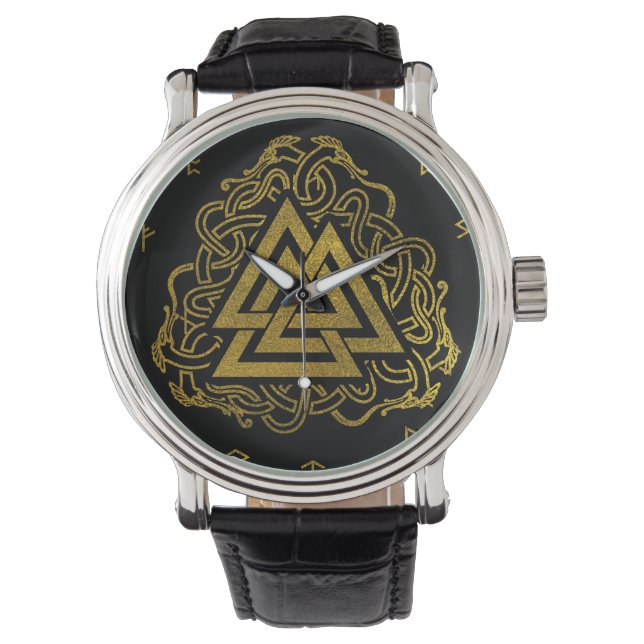 Montre Gold Valknut Symbole de Runes Pattern (devant)