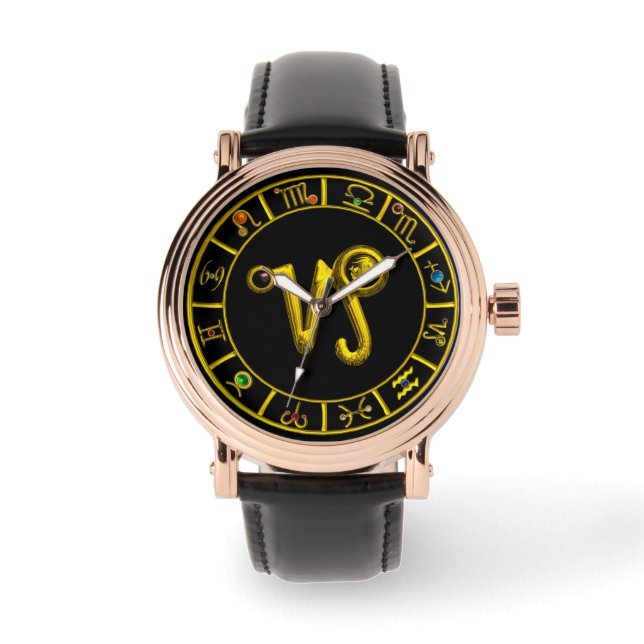 MONTRE GOLD ZODIAC SIGNES D'ANNIVERSAIRE /CAPRICORN (Recto)