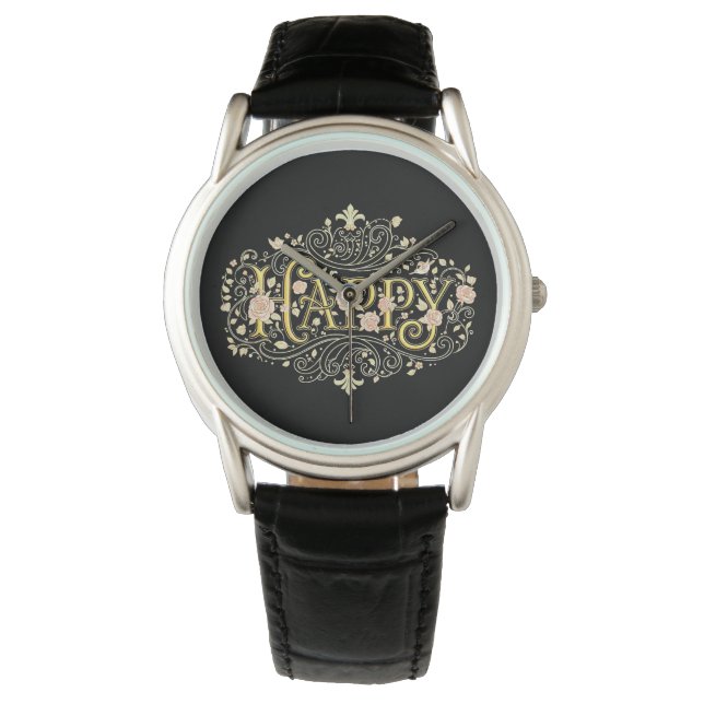 Montre Golden Bliss: Elegant Floral Happy (devant)