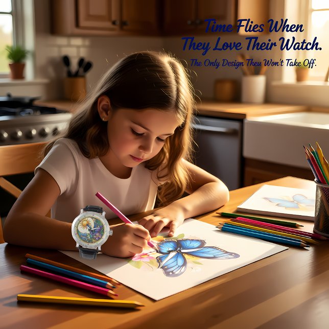 Montre Golden Harvest Stained Glass Sunflower Butterfly (Créateur téléchargé)