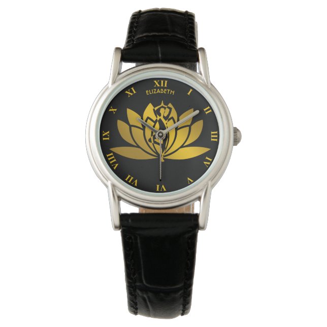 Montre Golden Lotus Flower Yoga Cool de méditation (devant)