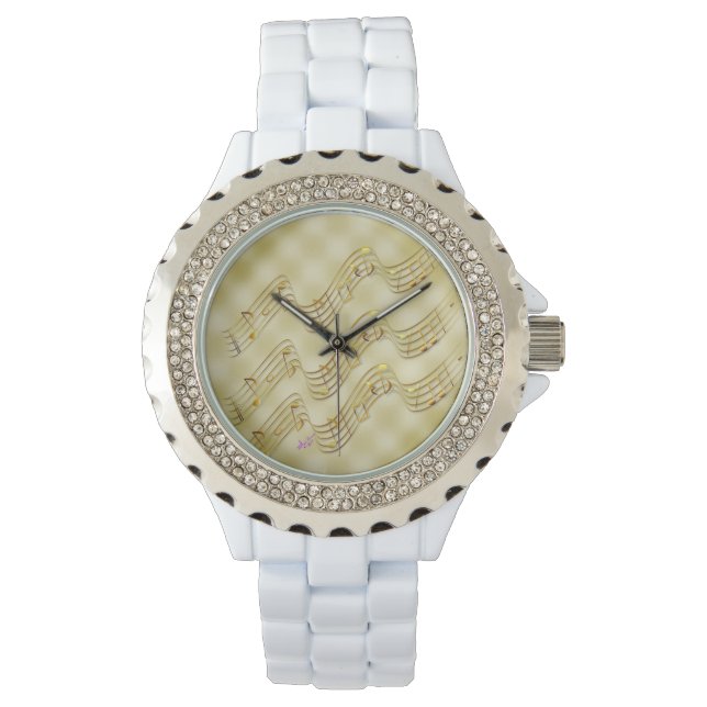 Montre Golden Music Notes White Rhinestone Watch (devant)