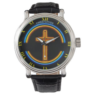 Montre Golden Neon brillant psychédélique Jésus chrétien