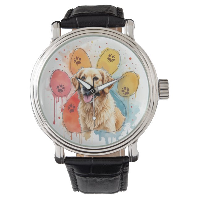 Montre Golden Retriever en Empreinte de patte aquarelle (devant)