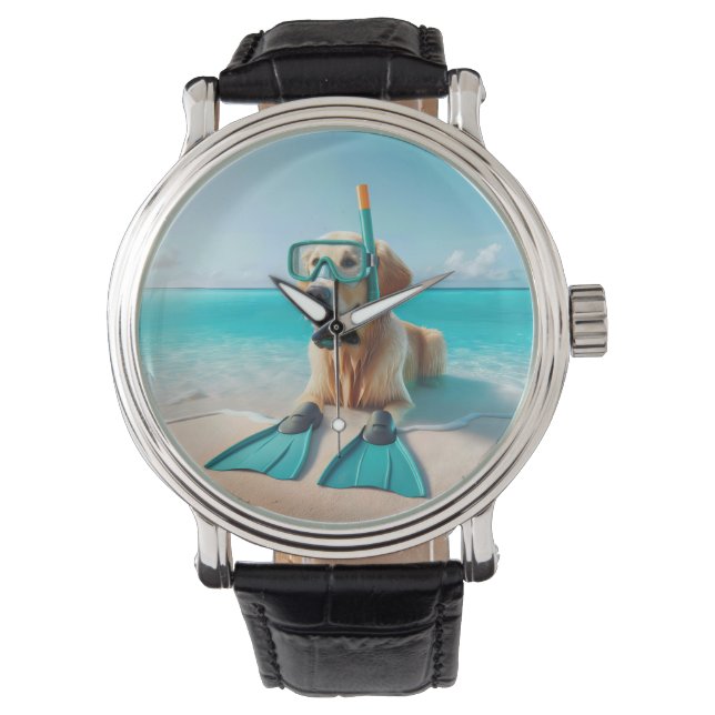 Montre Golden Retriever portant tuba et palmes (devant)