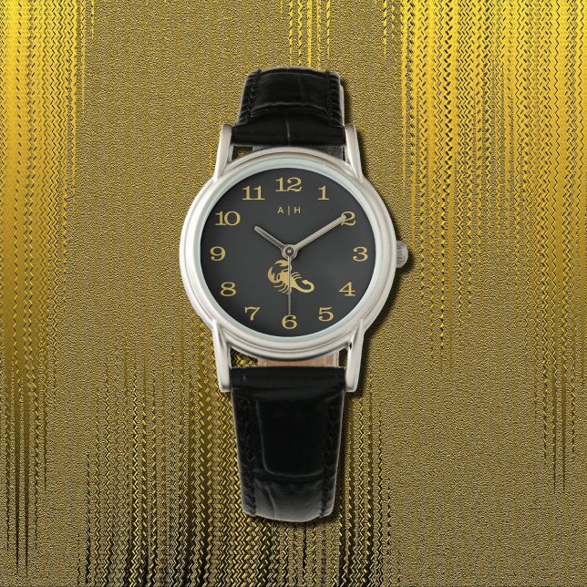 Montre Golden - Scorpio Zodiac -monogrammed noir (Créateur téléchargé)
