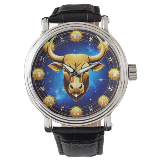Montre Golden Taurus Bull In Cosmic Zodiac Circle (devant)