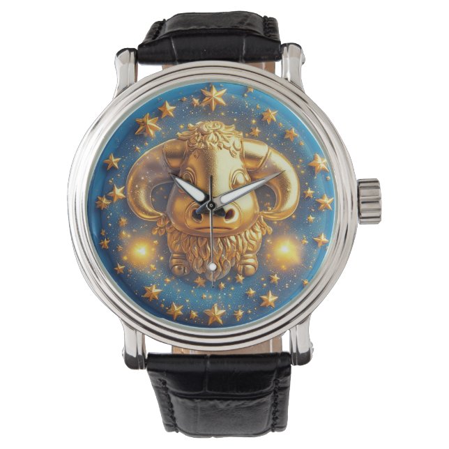 Montre Golden Taurus Symbol On Blue Circle (devant)
