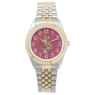 Montre Golden Treble Clef avec fleurs Roses