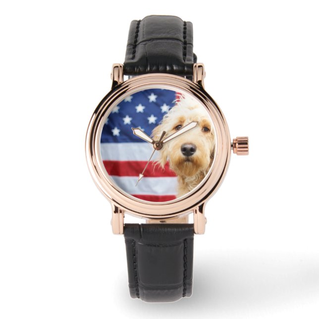 Montre Goldendoodle avec drapeau américain (Recto)