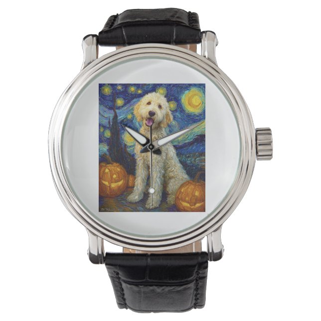 Montre Goldendoodle Chien Mignon Halloween Jack O Lantern (devant)