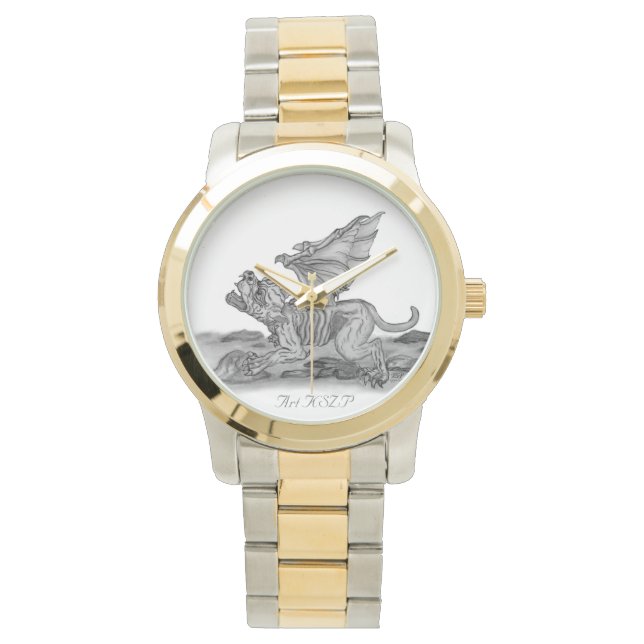 Montre Golem Gargoyle, design noir et blanc (devant)