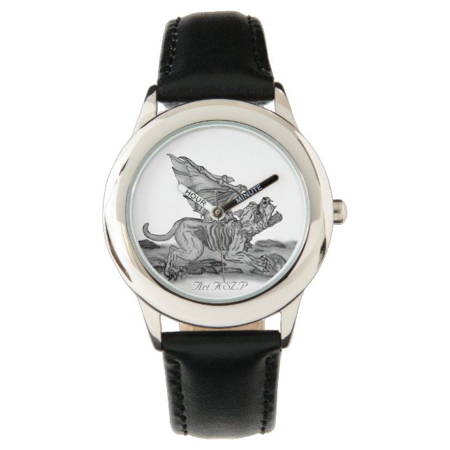 Montre Golem Gargoyle, design noir et blanc (devant)