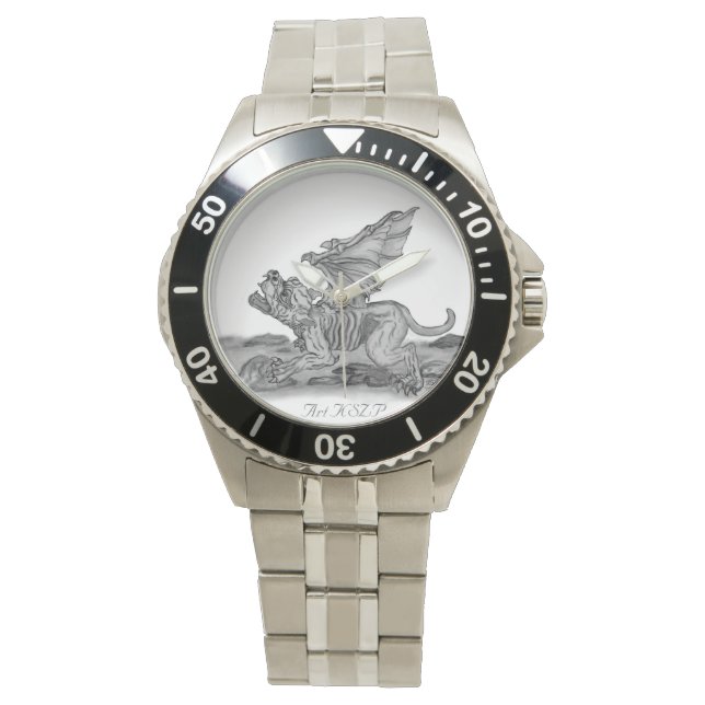 Montre Golem Gargoyle, design noir et blanc (devant)