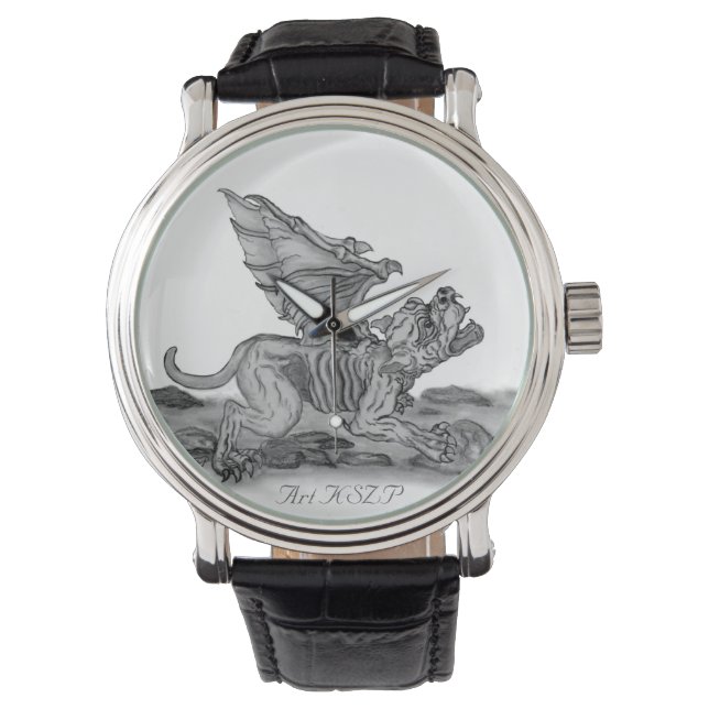 Montre Golem Gargoyle, design noir et blanc (devant)