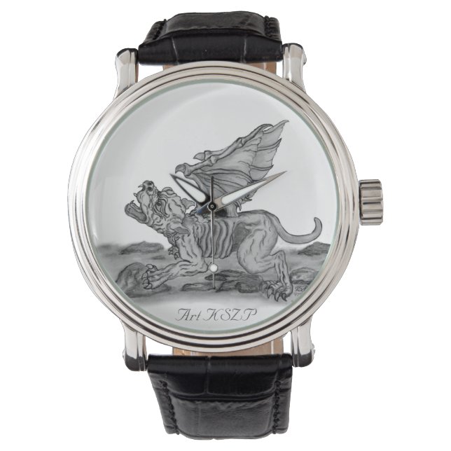 Montre Golem Gargoyle, design noir et blanc (devant)