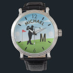 Montre Golf Course Nom personnalisé 3-D Monogramme<br><div class="desc">Une montre d'amoureux de golf unique sur mesure - fait avec goût - prêt à courir le terrain - pittoresque - golfeur en action - et personnalisez avec un monogramme personnalisé à deux tons ainsi que leur nom. C'est un grand cadeau pour tous les amateurs de golf messieurs — fun...</div>