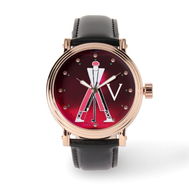 MONTRE GOLFER BURGUNDY ROUGE STYLISÉ, MONOGRAMME DE JOUEU (Recto)