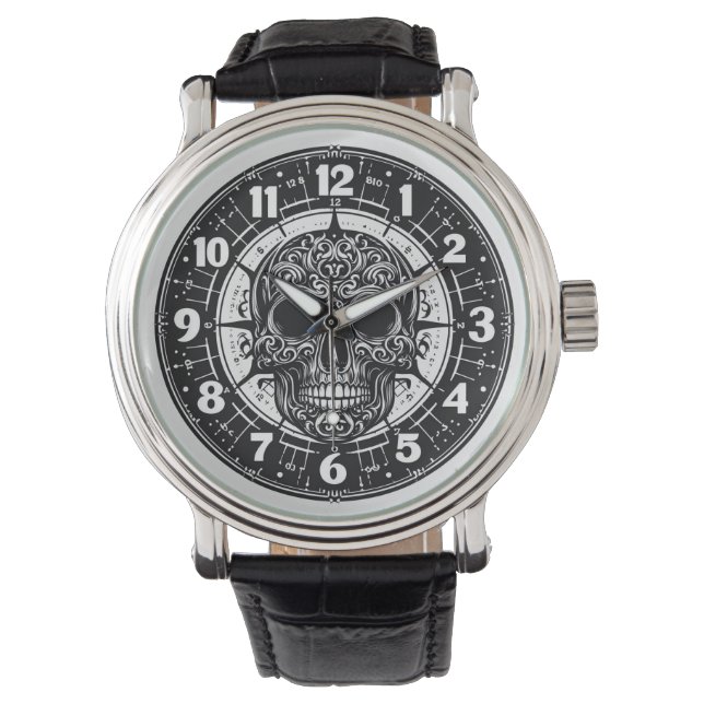 Montre gothique en cuir Vintage noir (devant)