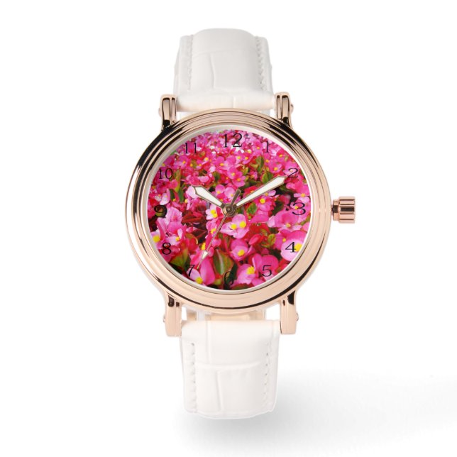 Montre Goutte de printemps : fleurs de bégonia rose, (Recto)