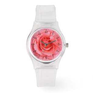 Montre Gouttes d'eau de rose rose romantique