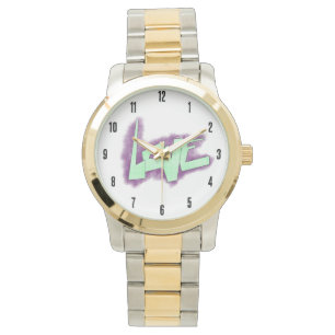 Montre graffiti d'amour violet vert menthe typographie po