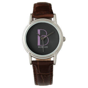 Montre Grand monogramme et nom, Lavande/Texte blanc, noir