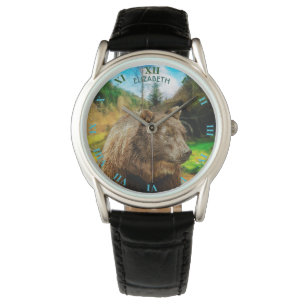 Montre Grand ours gris et beau paysage de montagnes