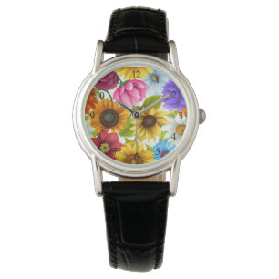 Montre Grandes fleurs colorées botaniques