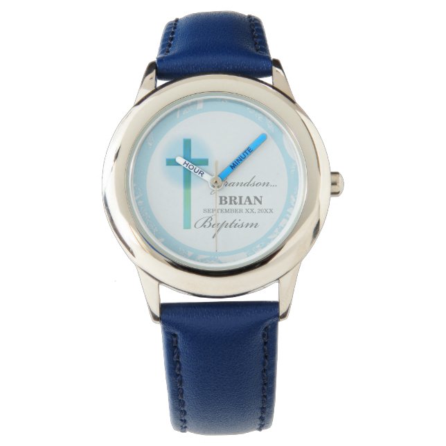 Montre Grandson Baptême bleu dentelle personnalisée (devant)