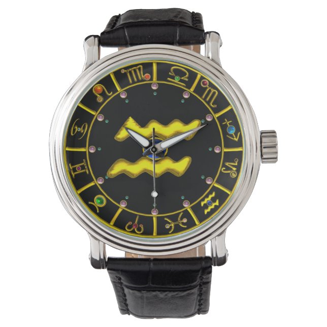 MONTRE GRAPHIQUE D'AQUARIUS D'OR ET SIGNES ZODIAQUES, PIE (devant)