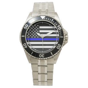 Montre Graphique mince de Blue Line sur un drapeau