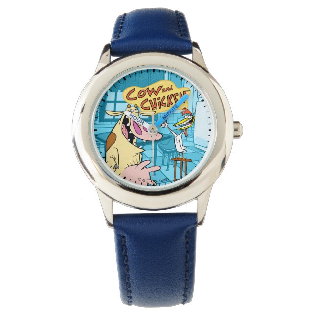 Montre Graphique souriant de vache et de poulet (devant)