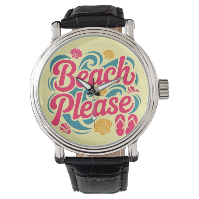 Montre Graphisme Rétro Plage : Typographie Rose (devant)