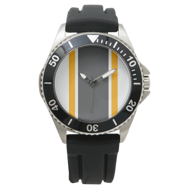 Montre Gras Gris foncé Jaune Verticale Bandes Rétro (devant)