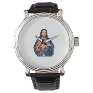 Montre Gravure Vintage Cœur Sacré Vecteur Religieux De