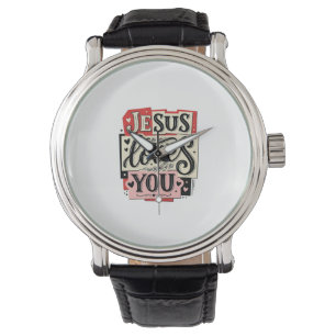 Montre Gravure vintage Jésus vous aime Typographie chréti