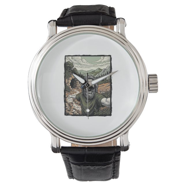 Montre Gravure Vintage Portrait Barbu Surpris Conception (devant)