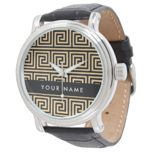Montre Grec Meander Key Brown, Votre Nom, Personnaliser