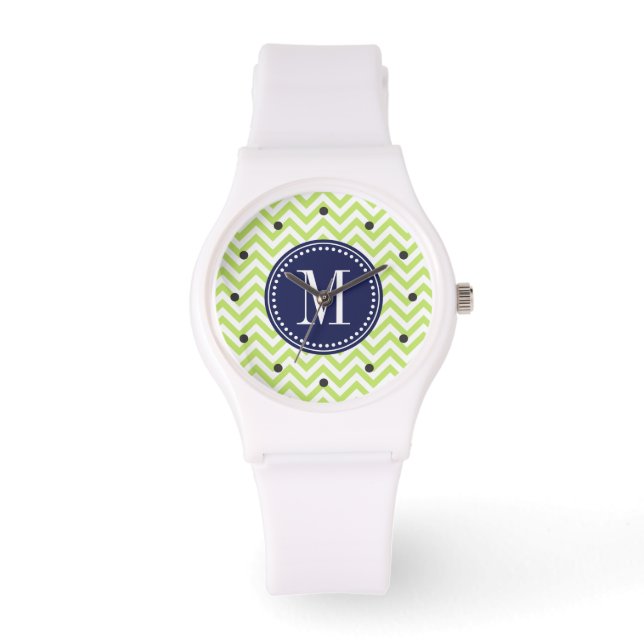Montre Green Chevron Zigzag Monogramme personnalisé (Recto)