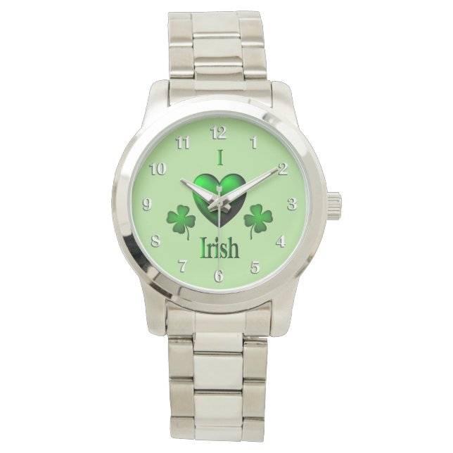 Montre Green I Heart Irish avec chiffres blancs (devant)