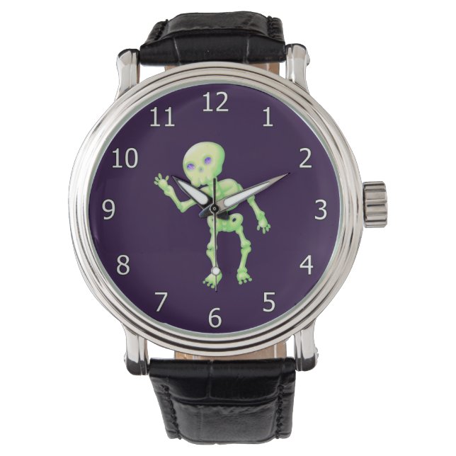 Montre Green Yellow Cute Skeleton Waving Art (devant)