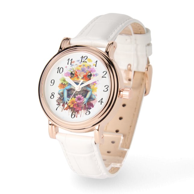 Montre Grenouille colorée aux fleurs (Angle)