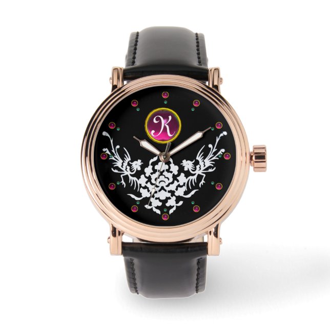 MONTRE GRIFFINS BLANC NOIR ET FLEURS GÉM MONOGRAM (Recto)