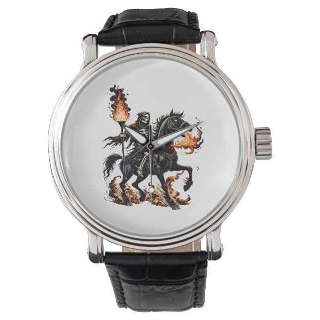 Montre Grim Reaper Skeleton équitation Horse Flames (devant)