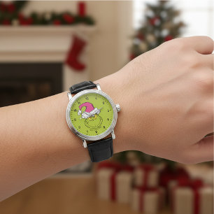 Montre Grinch avec chapeau de Père Noël rose