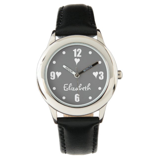 Montre Gris et blanc avec coeur et nom (devant)
