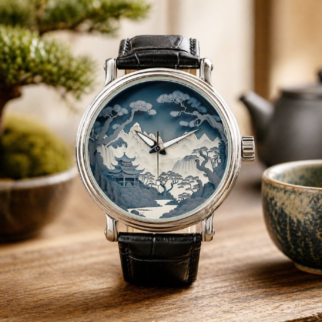 Montre grise paysage chinois 3D encadré (Créateur téléchargé)