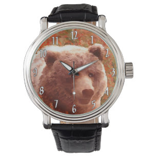 Montre Grizzly Bear Cub dans Fireweed Peinture Art de la 